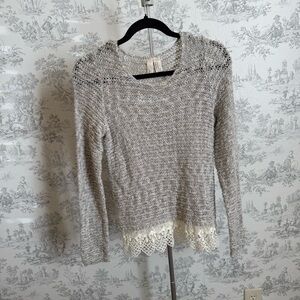 Forever 21 Gray Open Knit Lace Detail Sweater